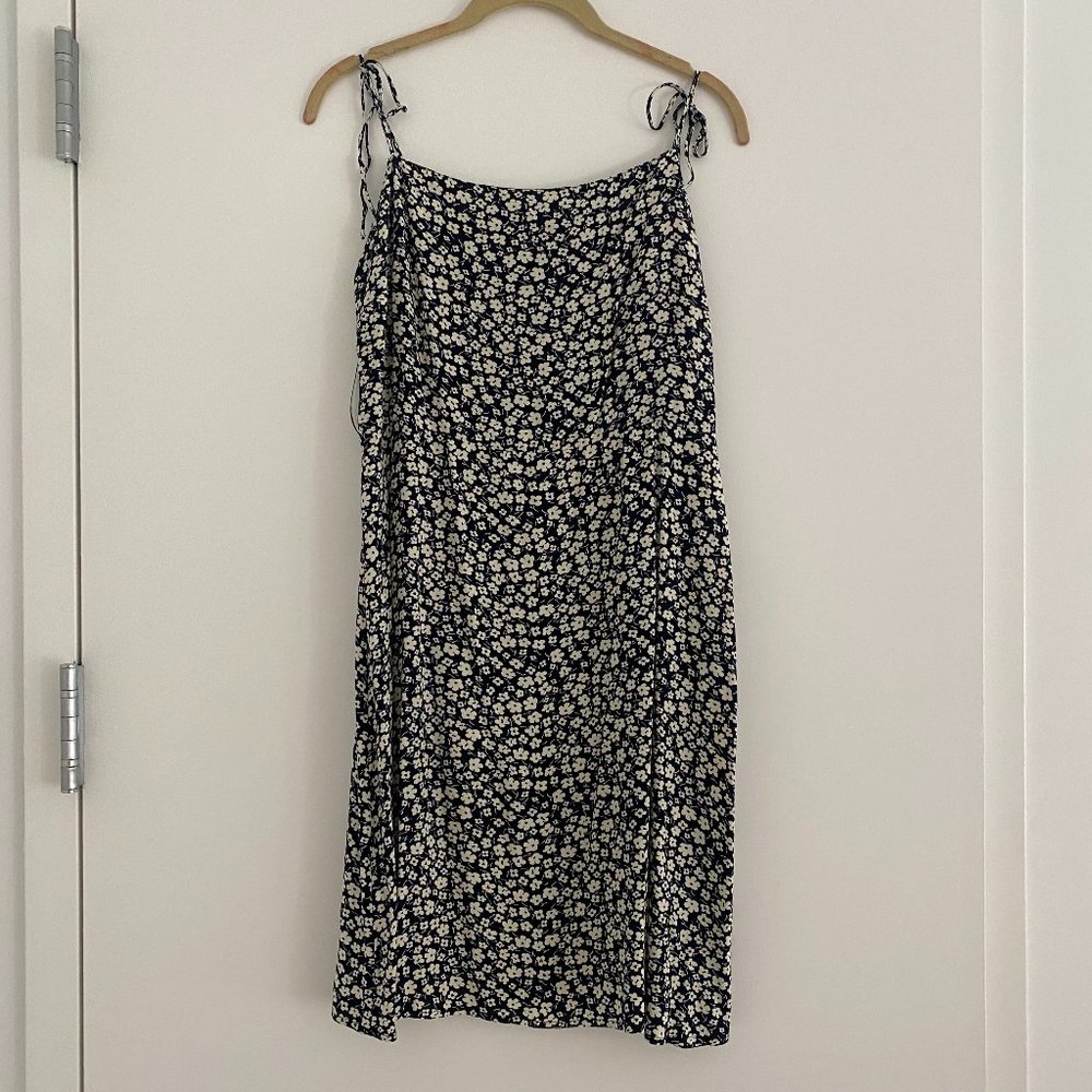 Mango Floral Tie Strap Midi Dress Navy + Cream